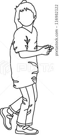 Line drawing of a person, coloring book, children's illustration 033, background transparent 116982122