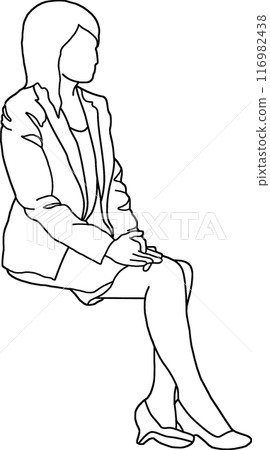 Line drawing of a person, sitting illustration 004, background transparent 116982438