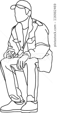 圖線描著色書，坐圖033，透明背景 116982469