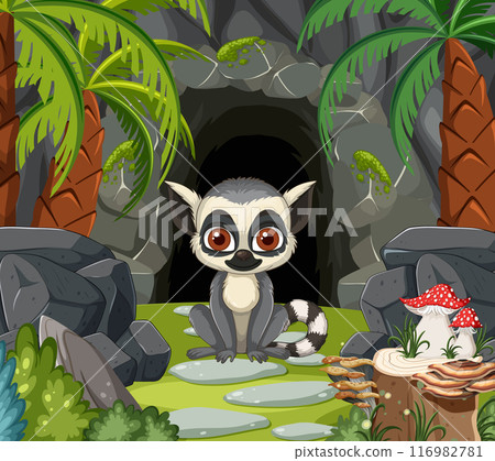 Lemur in Jungle Cave Entrance 116982781