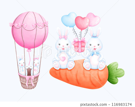 Cute Watercolor Bunny Clipart - Download Bunny Illustration 116983174