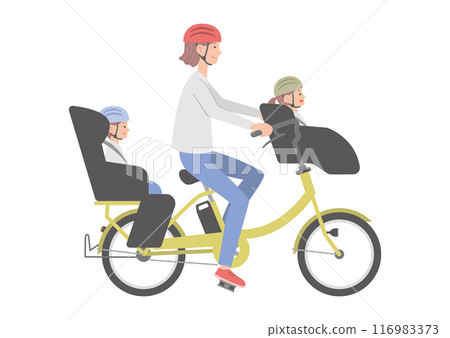 Woman and child riding electric bicycle (front and back) 116983373