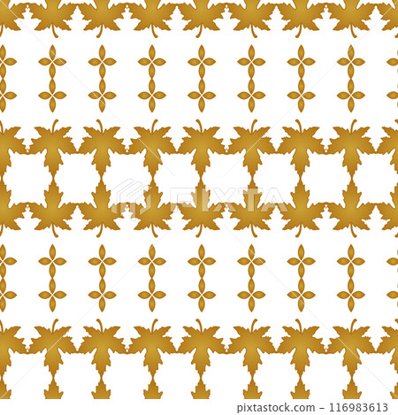 This stylish pattern features golden leaves and vibrant flowers on a white background, perfect for various designs This stylish pattern features golden leaves and vibrant flowers on a white background, perfect for various designs 116983613