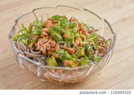 Summer flavor: Natto, okra and chilled soba noodles Summer flavor: Natto, okra and chilled soba noodles 116984320