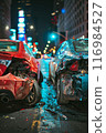 Downtown Night Car Accident with Shattered Glass 116984527
