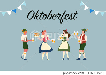 Group of people attending oktoberfest party celebration 116984579
