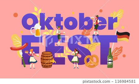 Oktoberfest concept with tiny characters in german costumes 116984581