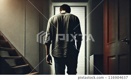 Back view of a deeply depressed man 116984637