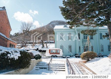Winter of Hakodate Motomachi street in Hokkaido, Japan 116985067