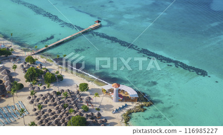 Drone view of Bayahibe beach Crystal clear sea with beautiful sandy beach Drone view of Bayahibe beach Crystal clear sea with beautiful sandy beach 116985227