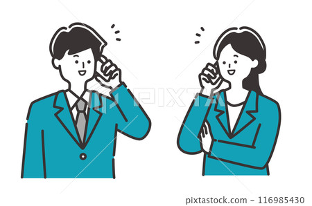 Illustration material of a business person in a suit making a phone call (men and women in their 20s and 30s) Illustration material of a business person in a suit making a phone call (men and women in their 20s and 30s) 116985430