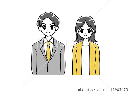 Illustration of a young business person in a suit (yellow, gray) Illustration of a young business person in a suit (yellow, gray) 116985473