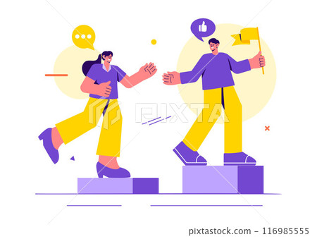 Business Leadership Vector Illustration with A Businessman Leader Helping the Team Develop Themselves to Achieve Success in a Flat Cartoon Background 116985555