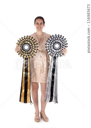 woman with big cockade in studio woman with big cockade in studio 116985673