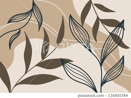Brown abstract plant art design drawing leaf background Brown abstract plant art design drawing leaf background 116985764