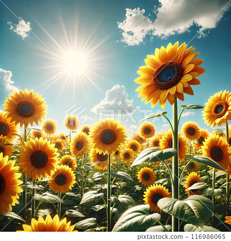 夏天的向日葵向著太陽綻放 116986065