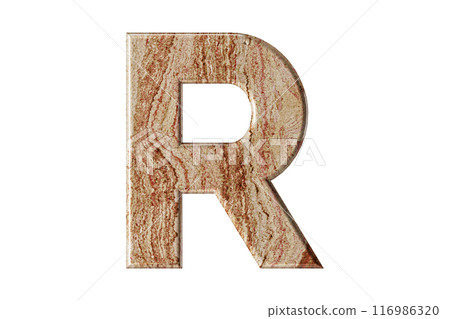 Letter sculpted from warm-toned marble, stands tall and elegant, a symbol of resilience and refinement. Letter sculpted from warm-toned marble, stands tall and elegant, a symbol of resilience and refinement. 116986320