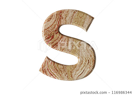 Letter sculpted from warm-toned marble, stands tall and elegant, a symbol of resilience and refinement. 116986344