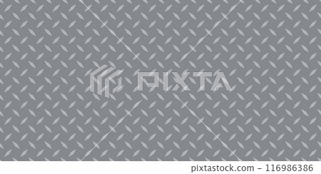 Diamond plate metal seamless pattern. Diamond structure texture. Metal construction background. Geometric tread stainless floor. Vector illustration isolated on gray background Diamond plate metal seamless pattern. Diamond structure texture. Metal construction background. Geometric tread stainless floor. Vector illustration isolated on gray background 116986386