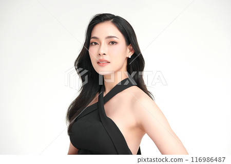 Beautiful young asian woman with clean fresh skin on white background, Face care, Facial treatment, Cosmetology, beauty and spa, Asian women portrait. 116986487