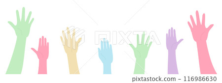 Illustration of people raising their hands Illustration of people raising their hands 116986630