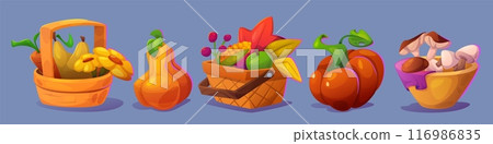 Autumn rural harvest in wicker basket 116986835