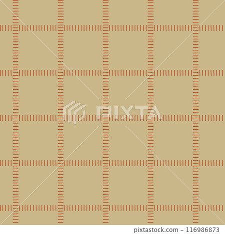 Classic plaid design with red diagonal hatching on olive green background. Seamless pattern. 116986873