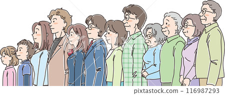 各年齡層的人_側身_正常表情_12人排成一排 各年齡層的人_側身_正常表情_12人排成一排 116987293