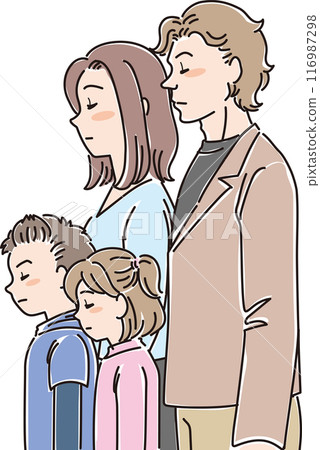 People of various ages_sideways_closed eyes and looking down_four-person family_elementary school students_parents 116987298