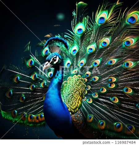 the Resplendent Peacock Amidst Enchanting Lanterns the Resplendent Peacock Amidst Enchanting Lanterns 116987484