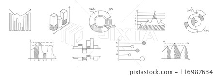Graph and Chart Line Drawing as Infographic Element Vector Set 116987634