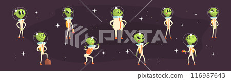 Cute Alien Green Character In Space Suit Vector Set Cute Alien Green Character In Space Suit Vector Set 116987643