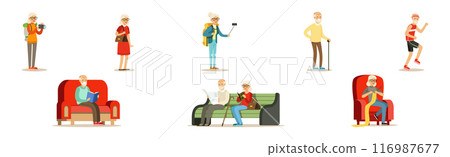 Senior Man and Woman Character Enjoy Retirement Vector Set Senior Man and Woman Character Enjoy Retirement Vector Set 116987677