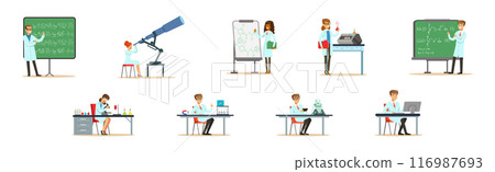 Man and Woman Scientist Character in Laboratory Do Research Vector Set Man and Woman Scientist Character in Laboratory Do Research Vector Set 116987693