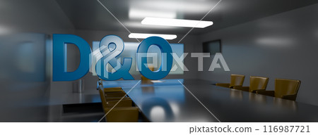 D and O. Directors and officers liability Insurance concept. Director's office with a large table and skyscrapers outside the window. 3d rendering D and O. Directors and officers liability Insurance concept. Director's office with a large table and skyscrapers outside the window. 3d rendering 116987721