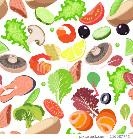 Salads ingredients set seamless vector Salads ingredients set seamless vector 116987745