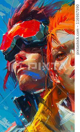 Close-up vertical portrait of a boy and girl in anime style, Children's Day poster or Comic-Con poster Close-up vertical portrait of a boy and girl in anime style, Children's Day poster or Comic-Con poster 116987890