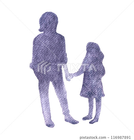 A mother and her 7-year-old daughter holding hands, symbolizing love and connection. A monochrome watercolor silhouette. Ideal for family-themed projects, greeting cards, and emotional storytelling A mother and her 7-year-old daughter holding hands, symbolizing love and connection. A monochrome watercolor silhouette. Ideal for family-themed projects, greeting cards, and emotional storytelling 116987891