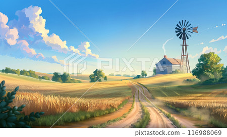 Pastoral landscape of an old farm, concept of the importance of the countryside in life, beautiful landscape 116988069