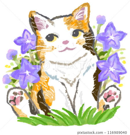 可愛的印花布貓和風鈴草 可愛的印花布貓和風鈴草 116989040