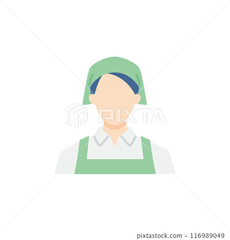 A female store clerk wearing an apron A female store clerk wearing an apron 116989049