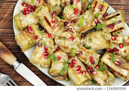 Georgian eggplant rolls, badrijani 116989384