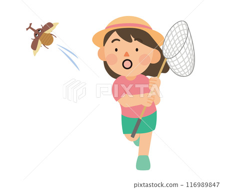 Girl chasing a beetle Girl chasing a beetle 116989847