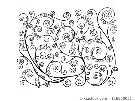 Tree branches with birds, inspired by Gustav Klimt's tree of life 116990031
