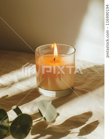Soy wax scented candle mockup, clear glass container candle front view mockup, tropical style Soy wax scented candle mockup, clear glass container candle front view mockup, tropical style 116990194