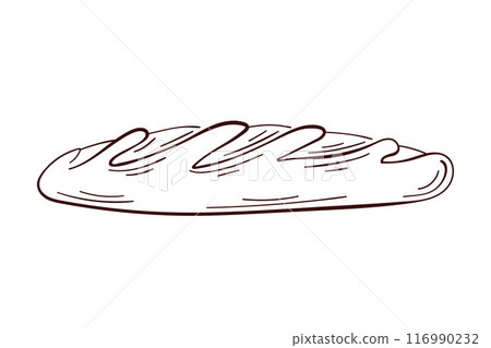 Loaf of bread in line art style. Bakery shop menu. Vector illustration isolated on a white background. 116990232