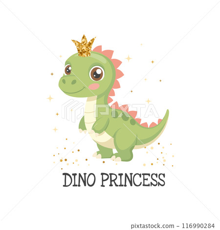 Princess dino card template. Cute dinosaur fairy, baby sweet poster. Scandinavian style animal 116990284