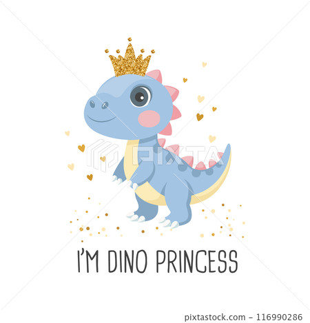 Princess dino card template. Cute dinosaur fairy, baby sweet poster. Scandinavian style animal 116990286