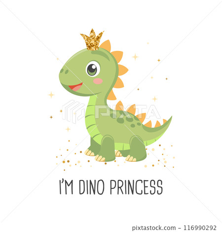 Princess dino card template. Cute dinosaur fairy, baby sweet poster. Scandinavian style animal Princess dino card template. Cute dinosaur fairy, baby sweet poster. Scandinavian style animal 116990292