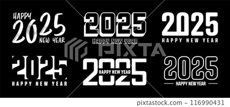 Set of 2025 Happy New Year greeting text designs. Christmas banner, poster, festive greeting card or seasonal promotion template. Collection of 2025 numbers with greetings. Vector illustration Set of 2025 Happy New Year greeting text designs. Christmas banner, poster, festive greeting card or seasonal promotion template. Collection of 2025 numbers with greetings. Vector illustration 116990431